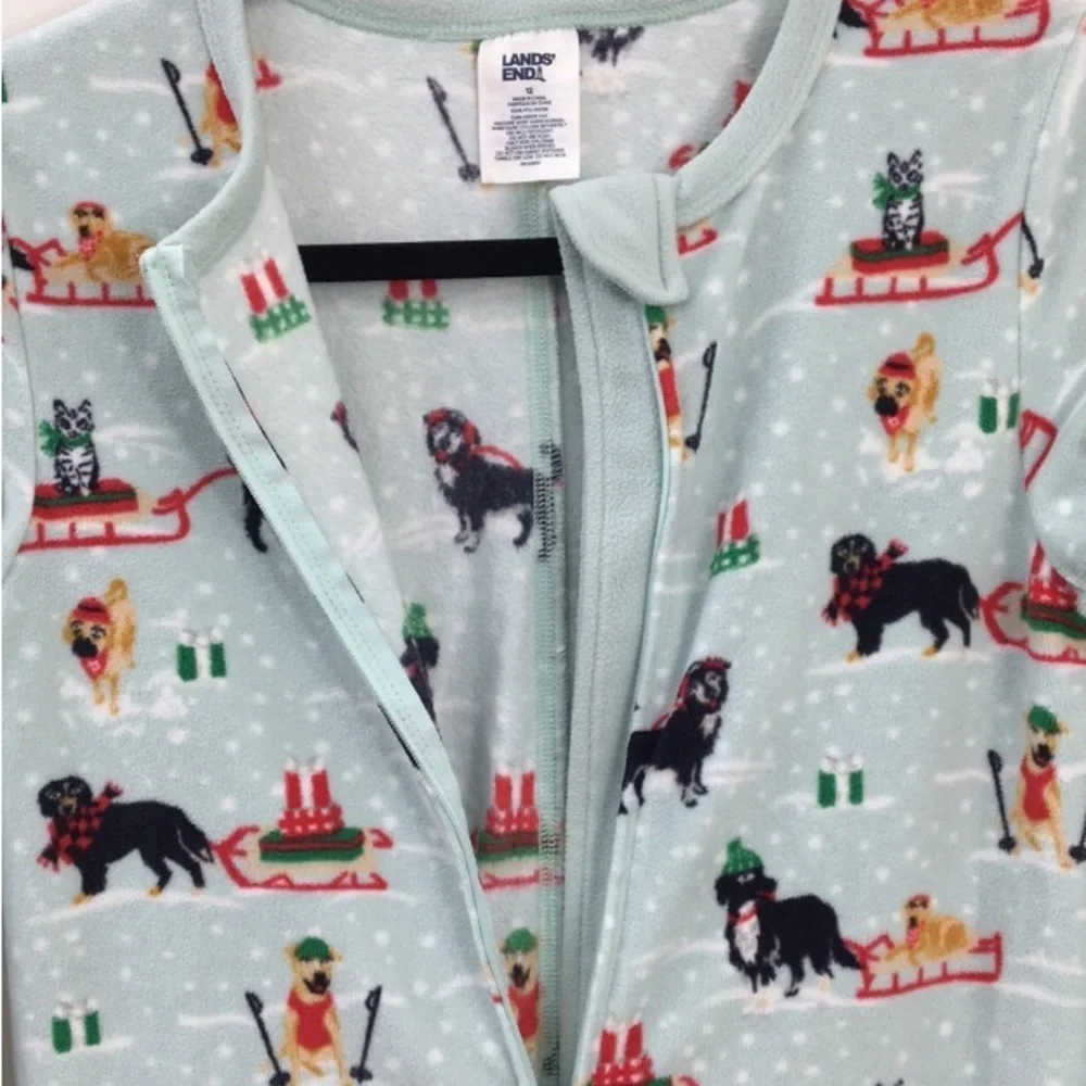 Lands End Kids Long Sleeve Fleece Winter Onesie Sleep Pjs Size 12 GREAT Used